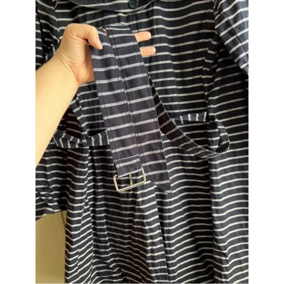 Talbots Blue White Striped Belted Trench Coat Jacket Lined Cotton - Large - Picture 7 of 10